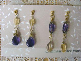 ピアスです。（アメジスト・シトリン使用）　<<オーダーにて作りました。>>