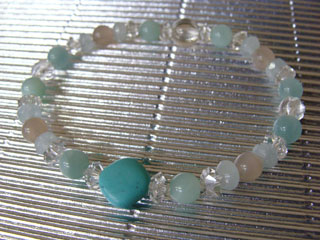 ブレスレットです。（シリコンゴム（２重・結び技法）ターコイズ他使用）　<<オーダーにて作りました。>>