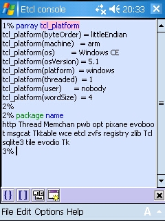 eTcl console